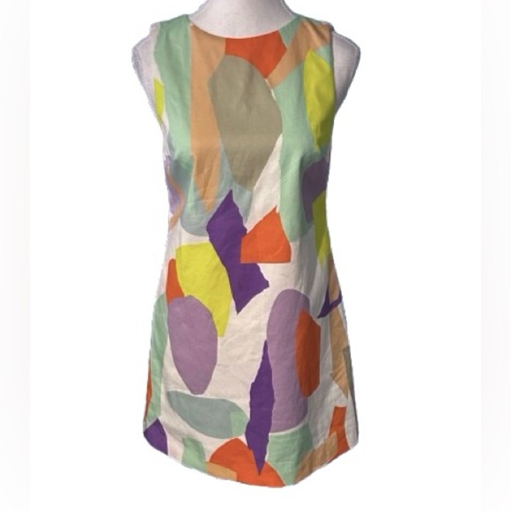 Alice + Olivia Clyde Printed Geo Collage Dress Extra Small 2 Cotton Mod Boho